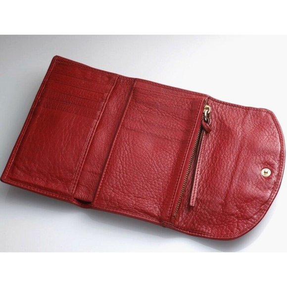 Chloe Ribbon Genuine Leather Trifold Wallet Red - Picture 5 of 11